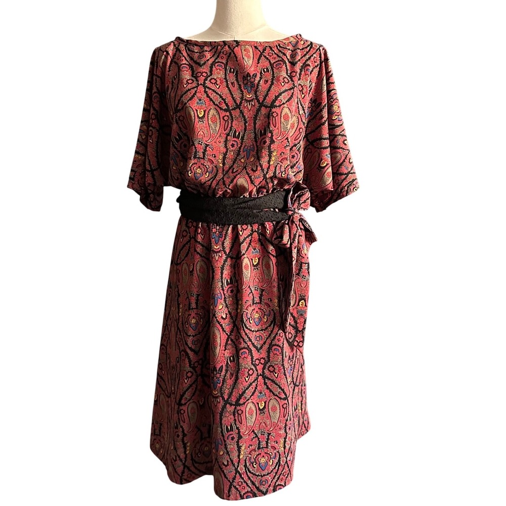 Sarah Bibb Portland Made Paisley Kaftan Dress S/M - Burgundy Boho Maxi